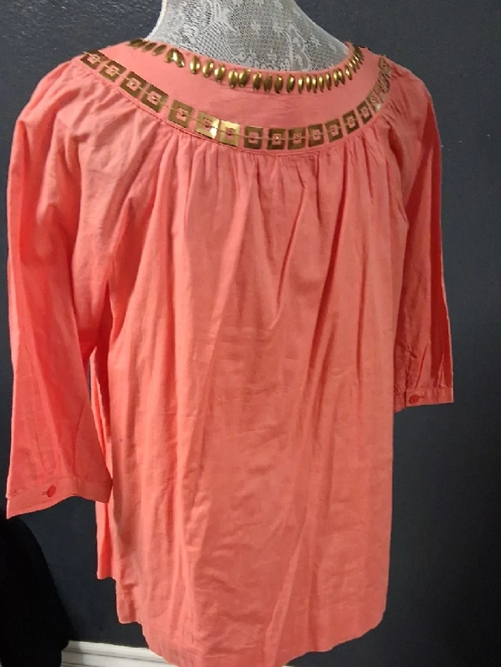 Michael Kors Coral Scoop Neck Tunic with Gold Embellished Yoke - Picture 6 of 8